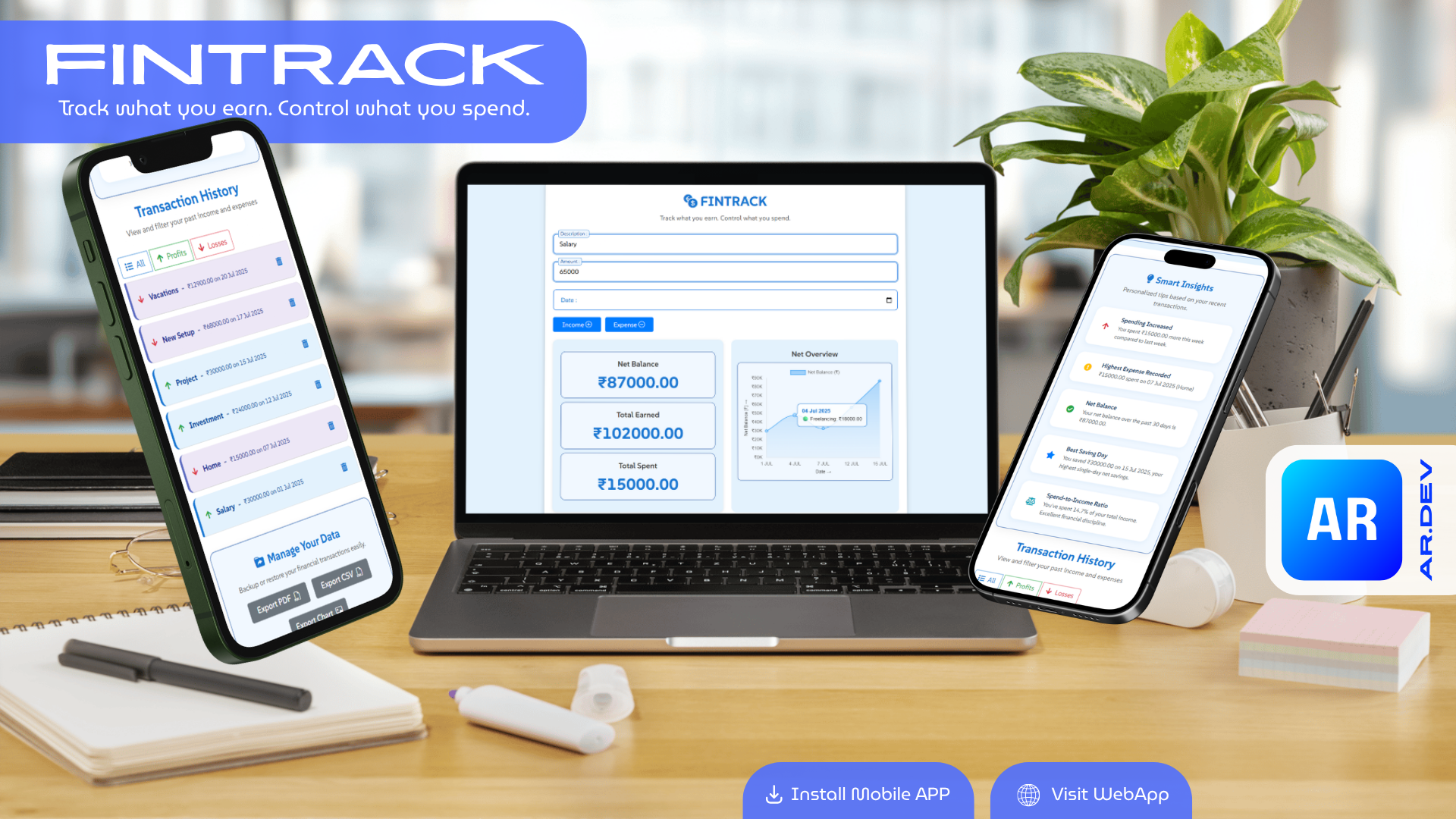 FinTrack across desktop, tablet and mobile